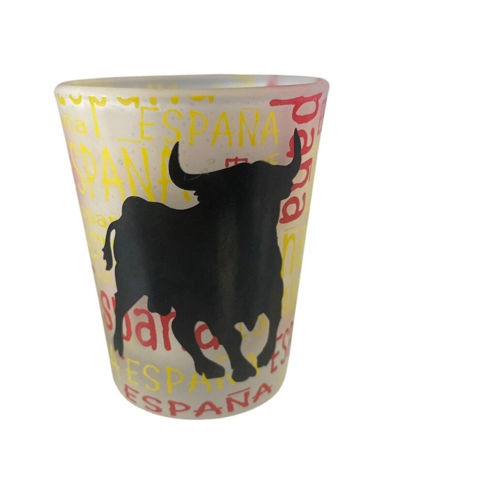España Bull Shot Glass Frosted Red Yellow Souvenir Spain Travel Barware